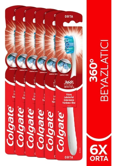 Colgate 360 Visible White Beyazlatıcı Orta Diş Fırçası X6