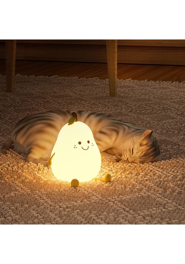 Folinda Meyve Şekilli Silikon Gece Lambası, 7 Renkli Işık, 1200mah Şarj Edilebilir, Yumuşak Dokunuş, Bebek Odası Dekoru,情侣 Hediyesi Haki