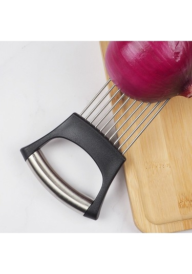 Besthome1 Erkek Mutfak Onion Sabitleyici: Paslanmaz Çelik Soğan Dilimi Tutucu, Kolay Kullanımı, Evde Pratik Kesişme Aracı Diğer
