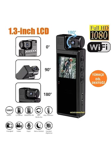 1.3 İnç Ekran 1080 P Spor Hd Wifi Özellikli Taşınabilir Kamera