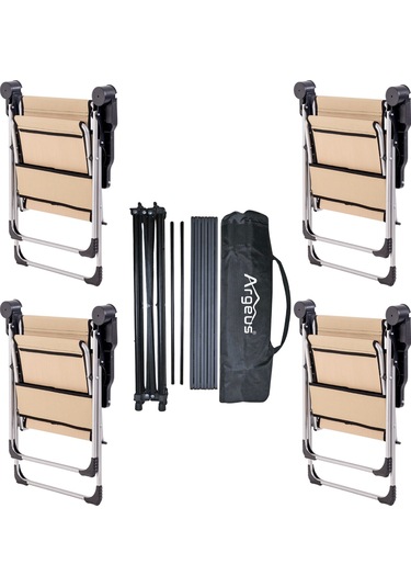 4 Adet Katlanır Kamp Sandalyesi Ve Alüminyum Masa Seti - Rock Dark - Sahra - Taşıma Çantalı Çok Renkli