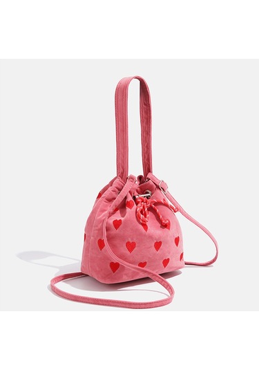 Charhp&kejnt Love Bağcıklı El Çantası Omuz Çapraz Askılı Kova Çanta Pembe