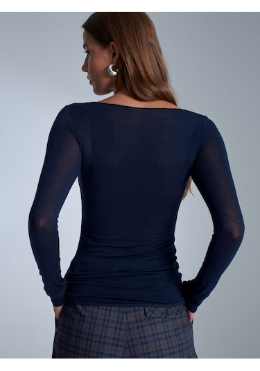 Dilvin 32122 Kayık Yaka Modal Kaşmir Ultra Hafif Bluz-lacivert Lacivert