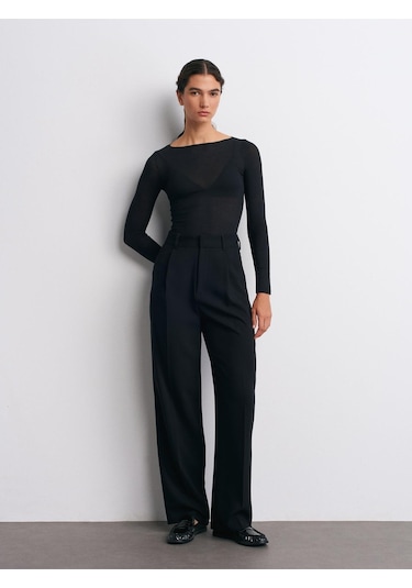 32122 Kayık Yaka Modal Kaşmir Ultra Hafif Bluz-siyah-10619 Siyah