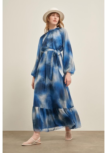 Ftz İpek Saten Elbise İndigo 31039 Indigo