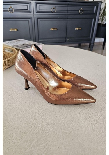 10 1109 Topukla Kadın Kadeh Topuklu 8 Cm Topuklu Stiletto Ayakkabı Bakır