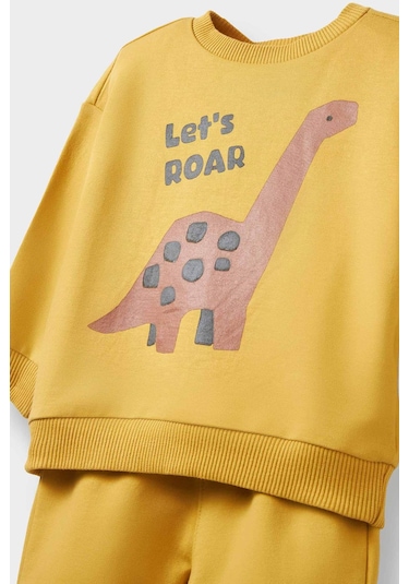 Defacto Erkek Bebek 2li Takım Dinazor Baskılı Sweatshirt Eşofman Altı E9264a525auyl310 Sari