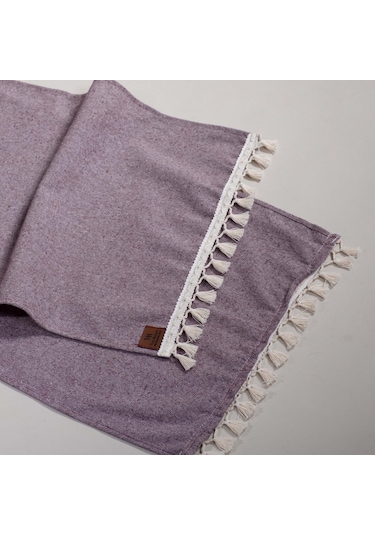 Vivamaison Bordo Düz Püsküllü Pamuk Kumaş 45X150 CM Runner