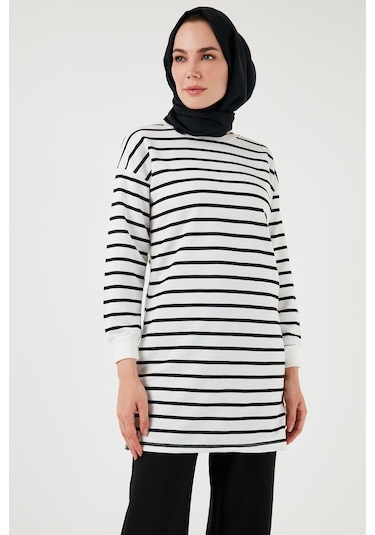 Lela Modest Çizgili Pamuklu Regular Fit Bisiklet Yaka Bayan Tunik 5865784 Beyaz Lela Modest Çizgili Pamuklu Regular Fit Bisiklet Yaka Bayan Tunik 5865784 Beyaz