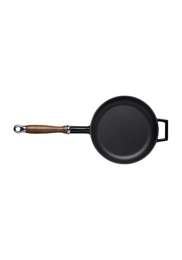 Lava Döküm Yuvarlak Kızartma Tavası Çap Ø 24cm Döküm Demir Ahşap Saplı. - Siyah Siyah