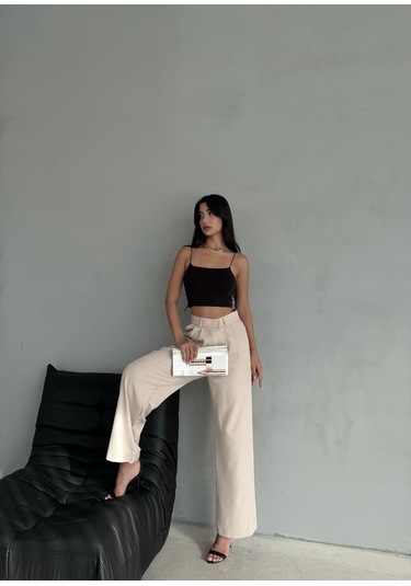 Kadın Cırt Kapama Bol Paça Palazzo Pantolon Bej