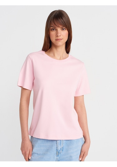Dilvin 31763 Bisiklet Yaka T-shirt-toz Pembe Toz Pembe