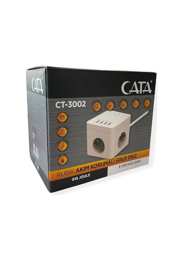 Cata CT-3002 Rubik 3'lü Akım Korumalı 4xUsb Girişli Grup Priz Beyaz