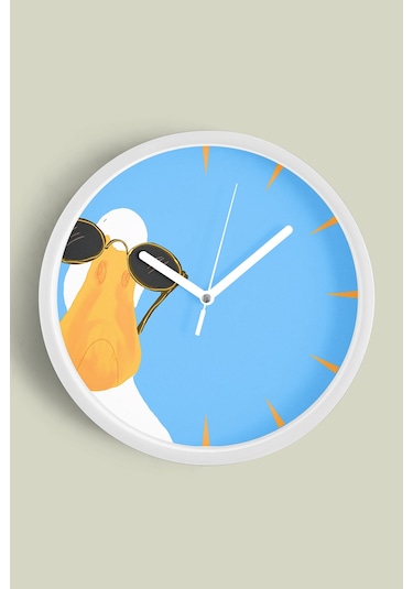 Sevimli Kaz / Ördek Modern Duvar Saati - Çocuk Odası Duvar Saati - 42cm - Önü Camlı Beyaz Kasa-jh1085 Beyaz