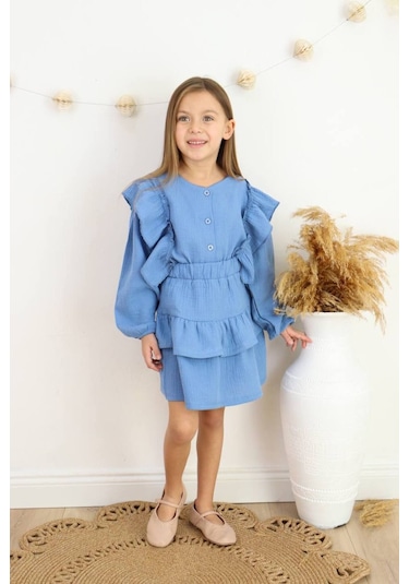 Bayramlık Detay 2 Li Etekli Takım Mavi