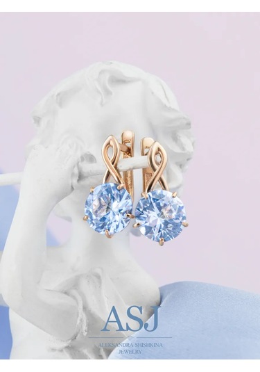 Asj 925 Ayar Gümüş Taşlı Altın Küpeler 15444451 Açık Mavi