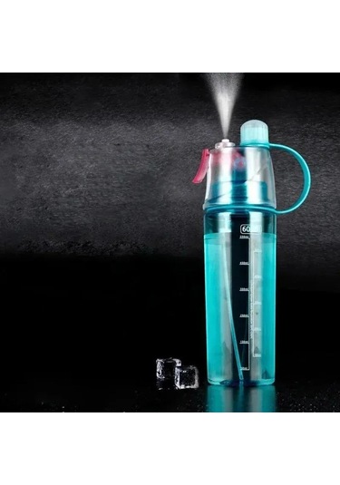 Mufunye Mavi 600ml Sprey Özellikli Spor Su Bardağı - Dış Mekan Kullanıma Uygun Plastik Soğutucu İçecek Kabı Mavi
