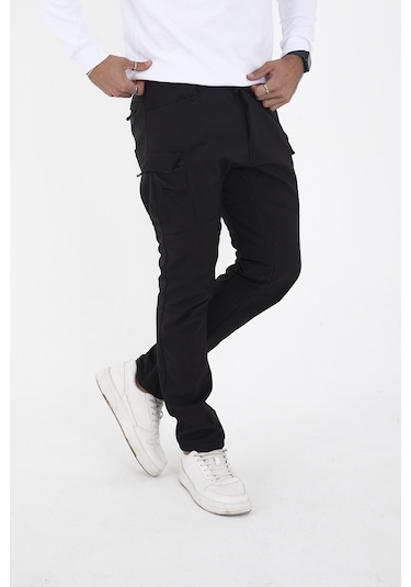 Camp Scoutland Camp592 Outdoor Softshell Su Ve Rüzgara Dayanıklı içi Polarlı Kışlık Erkek Siyah Taktik Pantolon Siyah