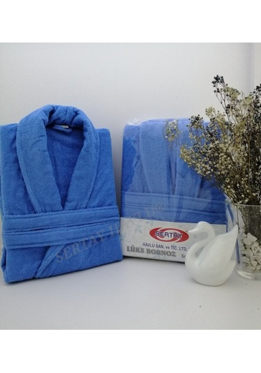 Sertay Havlu %100 Pamuk Bukle Lüks Tek Bornoz S0001 Mavi