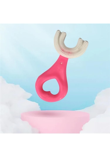 Çocuk Diş Fırçası U Şeklinde Pratik Bebek Diş Fırçası Saplı 2-6 Yaş Pembe 360 Derece Dönebilen Diğer