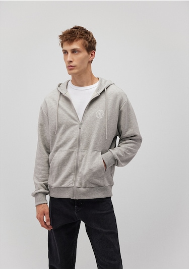 Mavi - M Nakışlı Fermuarlı Kapüşonlu Gri Sweatshirt 0s10193-80196 Gri