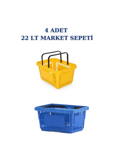 4 adet 22Litre Market ve Alışveriş Sepeti, Saplı Market Sepeti R
