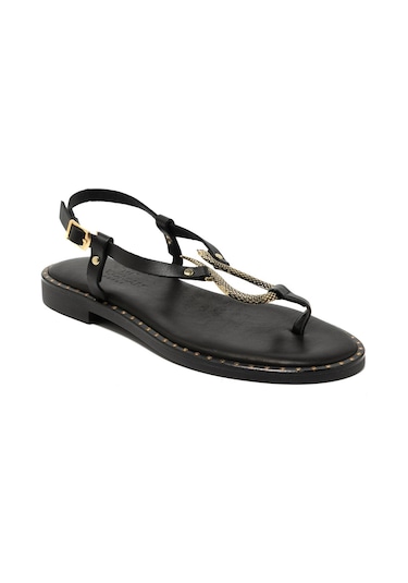 19 Black Sandalet Kadın 22082 Myconian 2025 Greek Sandal Siyah