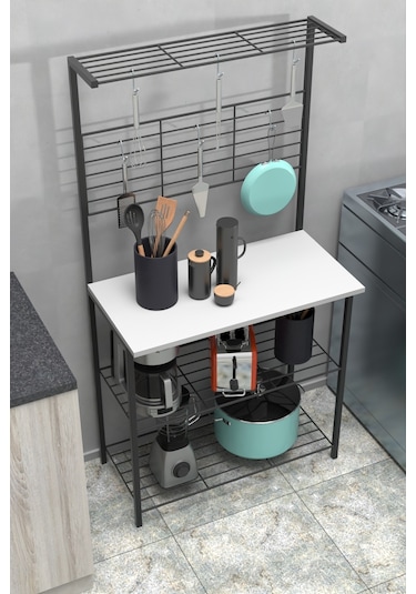 Retodesign Beyaz Mutfak Bangosu .mutfak Masasi. Mutfak Rafi 1870