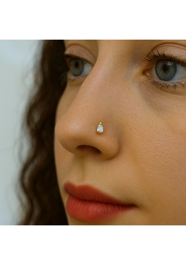 Damla Tektaşlı Hızma Gümüş Damla Model Burun Hızma Sarı