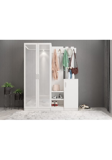 Moon Portmanto Vestiyer Ayakkabılık Beyaz 160 cm  -Ücretsiz Kurul