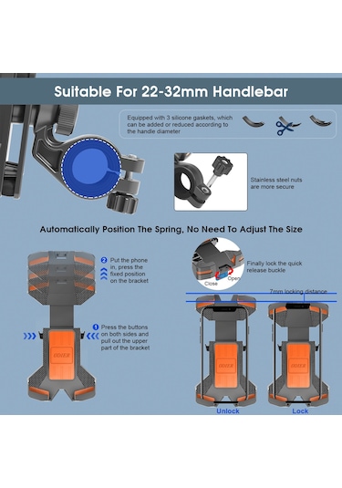 Geeksen Motor Süpürgesi, Elektrikli Bisiklet Ve Bisiklet İçin 360 Döner, Tek Tık Kilitli, Sarsıntı Emici Telefon Tutucu - Siyah Pb09plus-ad Siyah