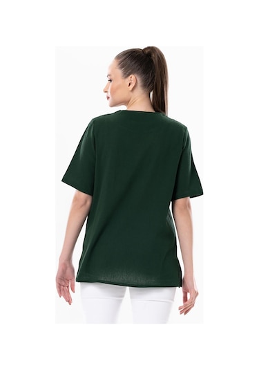 Kısa Kol Şile Bezi Gökkuşağı Nakış Detaylı Yazlık Bluz Yeşil Ysl-yeşil