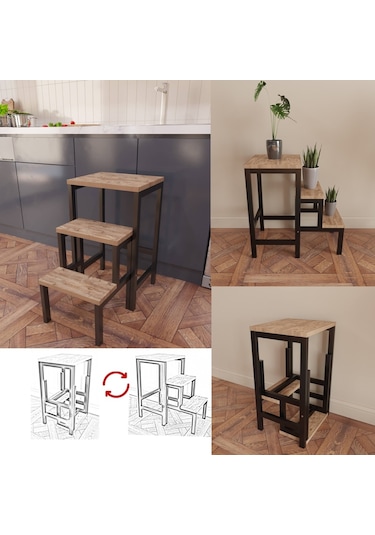 Yüceer Home Çok Amaçlı Katlanır Merdiven Çiçeklik Görseli Tabure