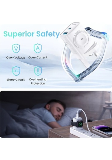 Elmpaly İos Watch Uyumlu Şarj Cihazı 35w Beyaz Kare Şekilli Uzatma Kablolu Hızlı Şarj Aleti İphone 15 14 13 12 İpad Pro İwatch Ultra 9 8 7 6 Uyumlu