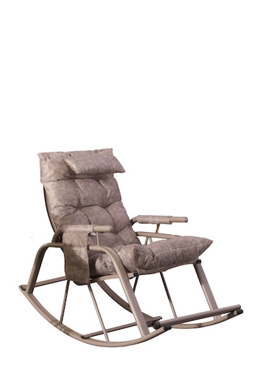 Lumis Garden Sallanan Sandalye, Metal Ayaklı Tv Koltuğu, Sallanan Tekli Koltuk Kahverengi