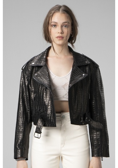 Dericlub H.quınn Crop Biker Kadın Deri Mont