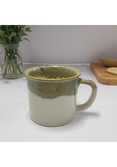 Seramik Kahve Kupası Yeşil-beyaz