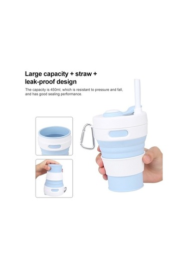 Prestigegoods 350 Ml Katlanır Silikon Teleskopik Kahve Fincanı, Çok Fonksiyonlu Seyahat Bardağı, Mavi Mavi