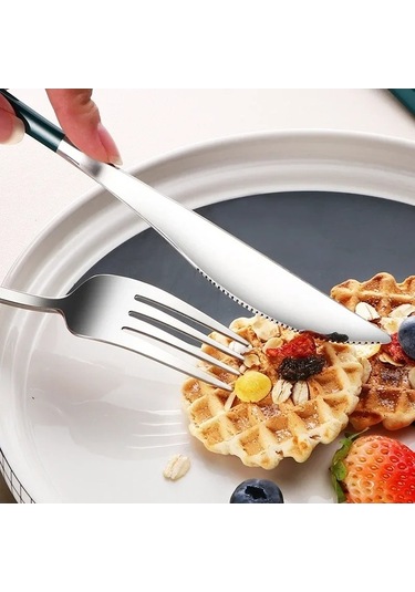 Agoodshop Paslanmaz Çelik Sofra Seti Taşınabilir Çatal Bıçak Takımı Yemek Bıçağı Altın, Kırmızı Altın