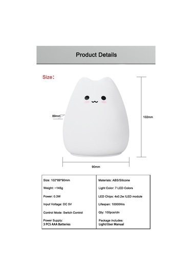 Kangvka Kedi Şekilli Silikon Gece Lambası - Dokunmatik 7 Renkli Işık Modu, Güneş Enerjisiyle Şarj Edilebilir, Yumuşak Ve Dayanıklı, Yatak Odası Dekorasyonu Hediyesi Beyaz