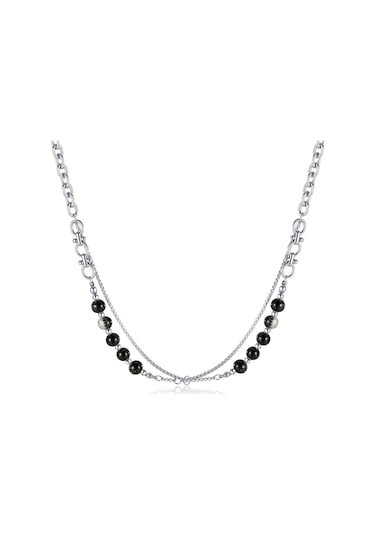 Sones Opk Gx2416 Paslanmaz Çelik Çift Zincir Cam Boncuk Kolye Çok Renkli