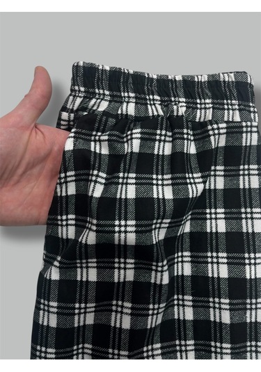 Cepli Ipeksi Dokulu Süet Pijama Alt Unisex Siyah Beyaz