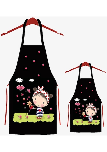 Ays Home Şirine Anne Çocuk Leke Tutmaz Mutfak Önlüğü 4 - 8 Yaş Siyah