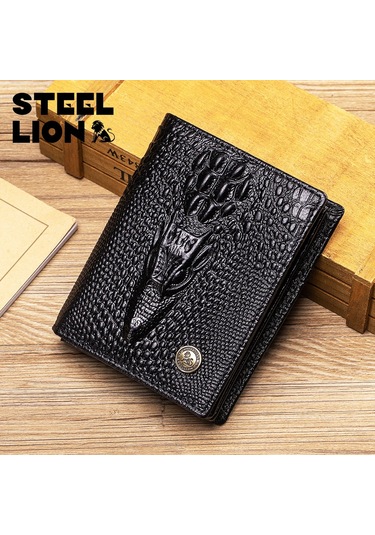 Timsah Desenli Erkek Hakiki Deri Cüzdan, Fotoğraf Albümü Yuvası İle Retro Büyük 91650-black Siyah