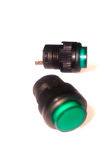 16mm Plastik 2 Pin Anahtarlı Buton Yeşil - Kalıcı Buton- Anahtar