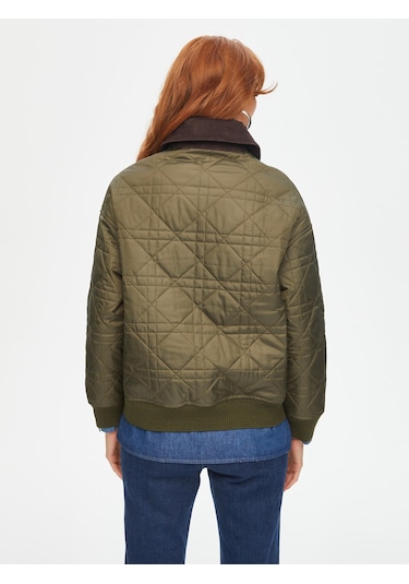 Kadife Yakalı Ribana Garnili Kapitone Mont 69438 U6943854 Haki