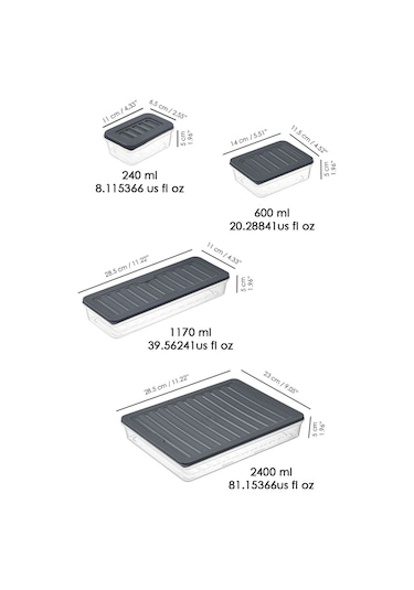 Mikrodalga Ve Difrize Uygun Saklama Kabı 26'lı Antrasit 2 x 2400 ML + 4 x 1170 ML + 8 x 600 ML + 12 x 240 ML Antrasit