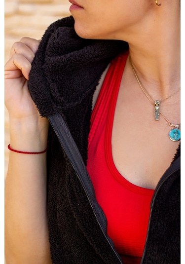 Kadın Siyah Peluş Kalın Fermuarlı Kapüşonlu Yelek 23kylkmy01 001