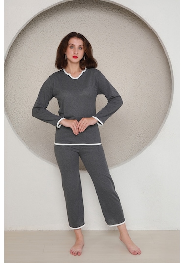 Fames Pijama Yazlik Penye Kadin Pijama Takim Antrasit