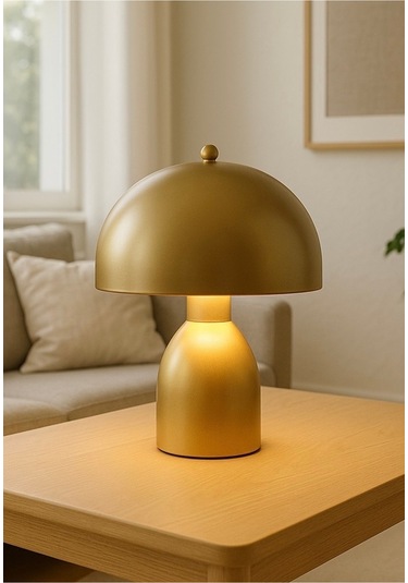 Modern Burry Abajur Masa Lambası Metal Gövde Tasarım Ürün Eskitme Gold Sarı Gold